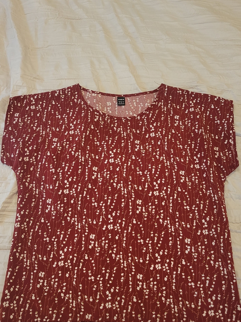 Shein Women's Red Floral Short-Sleeve Top Size Small